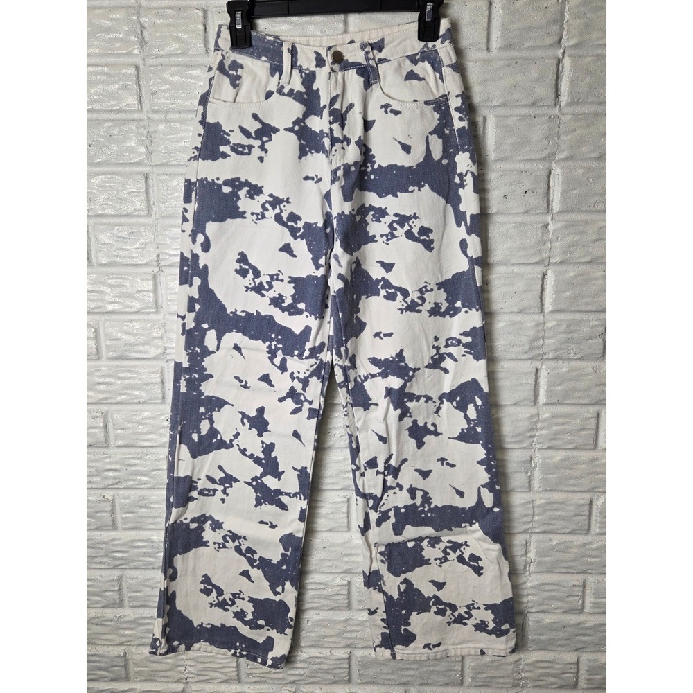 Bailey Rose Wide Leg Jeans Blue-Gray & White Small Y2k Denim Retro